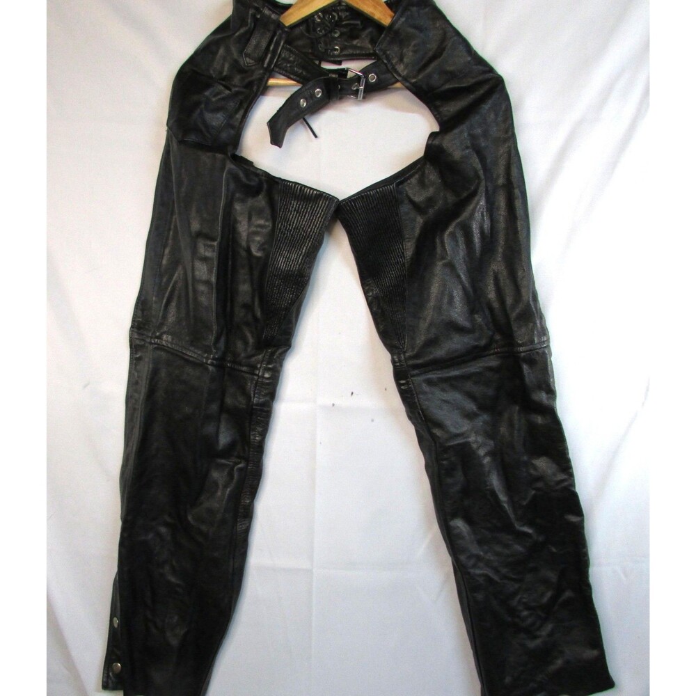 Xelement Leather Motorcycle Pants Womens 6 Black Chaps Lined Zip Snap Biker